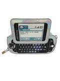 Momof2boyz Shop iridescent silver retro mobile phone shaped crossbody bag with a pixelated text message screen design.