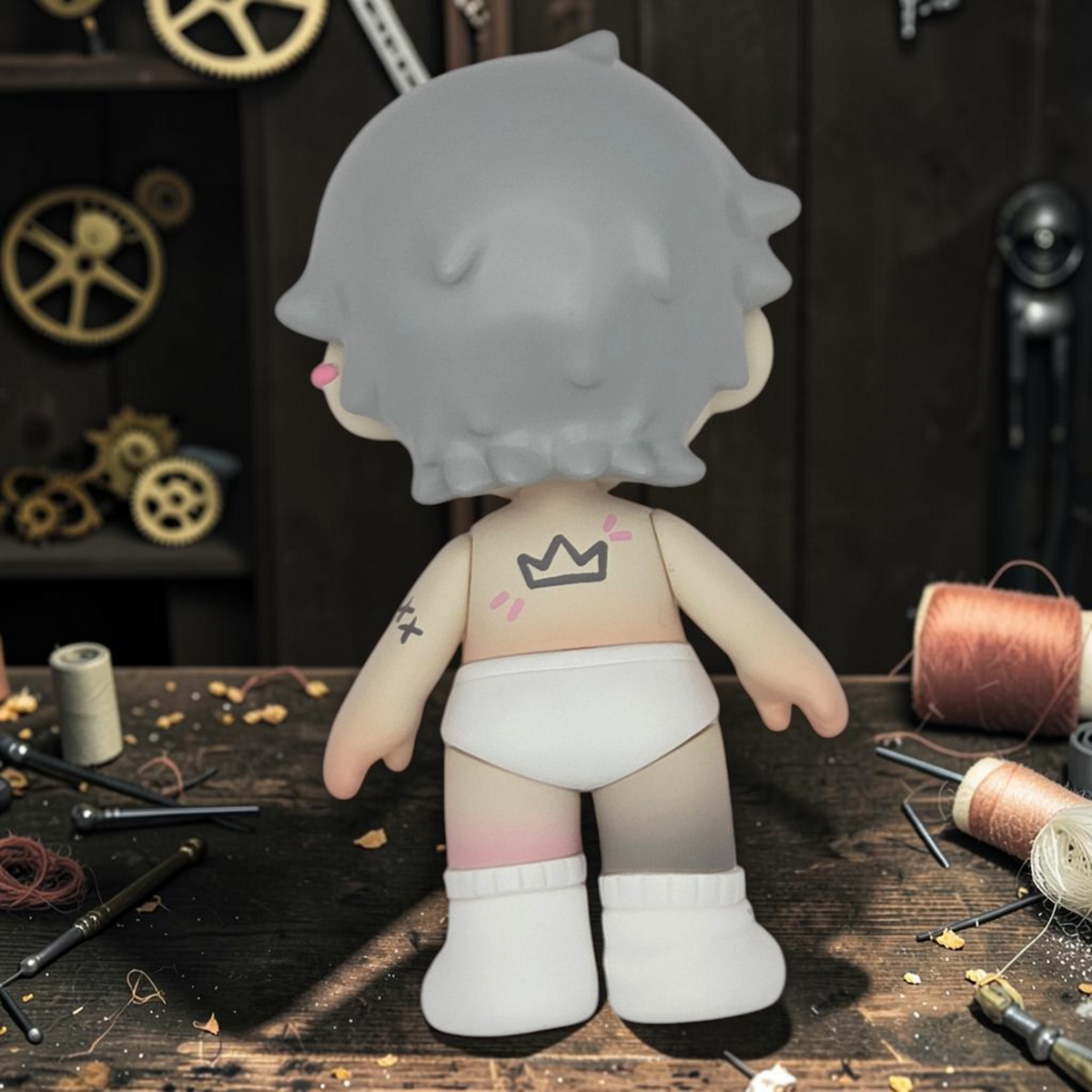 Momof2boyz Shop TOP TOY ZERO Doll Paradise Rhapsody Series vinyl figure back view with crown and cross tattoos