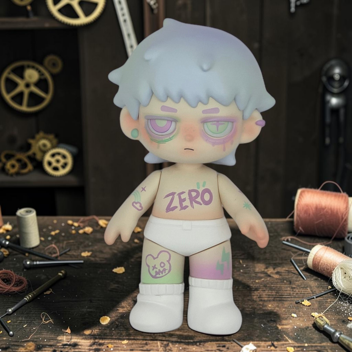 Momof2boyz Shop TOP TOY ZERO Doll Paradise Rhapsody Series vinyl figure with pastel hair, tattoos, and white boots.
