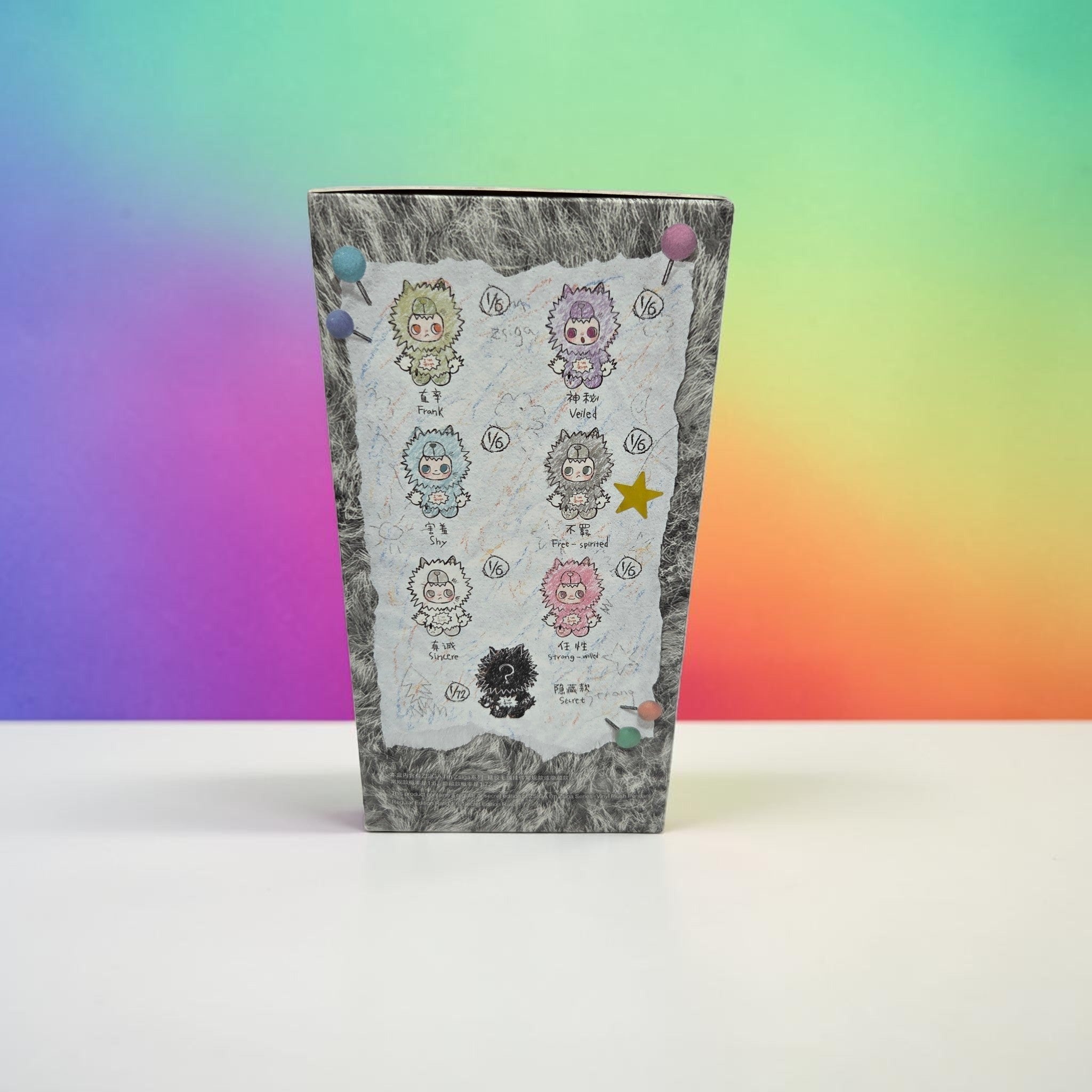Momof2boyz Shop POP MART Zsiga series collectible art toy box back showing various character designs and illustrations