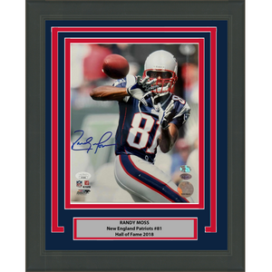 Framed Autographed/Signed Randy Moss New England Patriots 8x10 Football Photo JSA COA