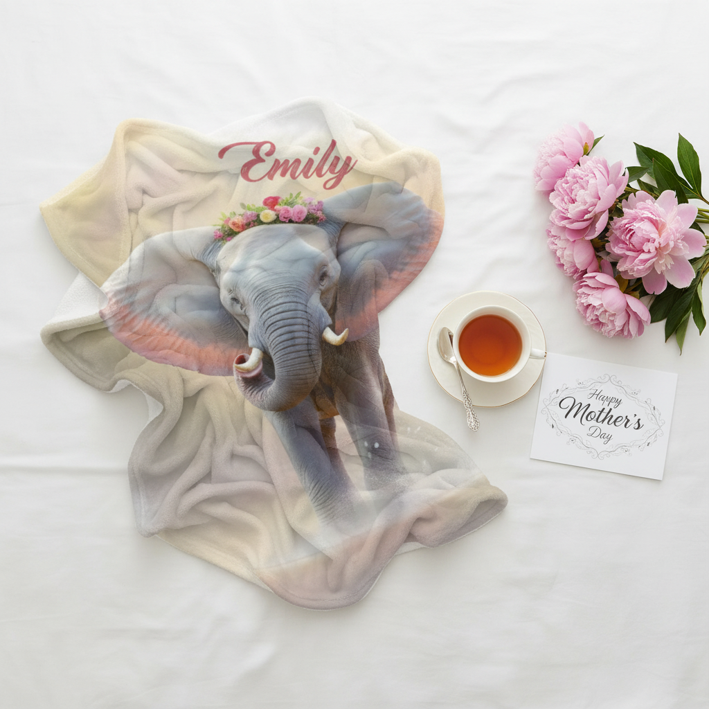 Personalized Elephant Blanket with Name | Custom Girl Gift