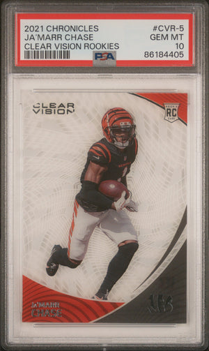 Graded 2021 Panini Chronicles Ja'Marr Chase #CVR5 Clear Vision Rookies RC Football Card PSA 10 Gem Mint