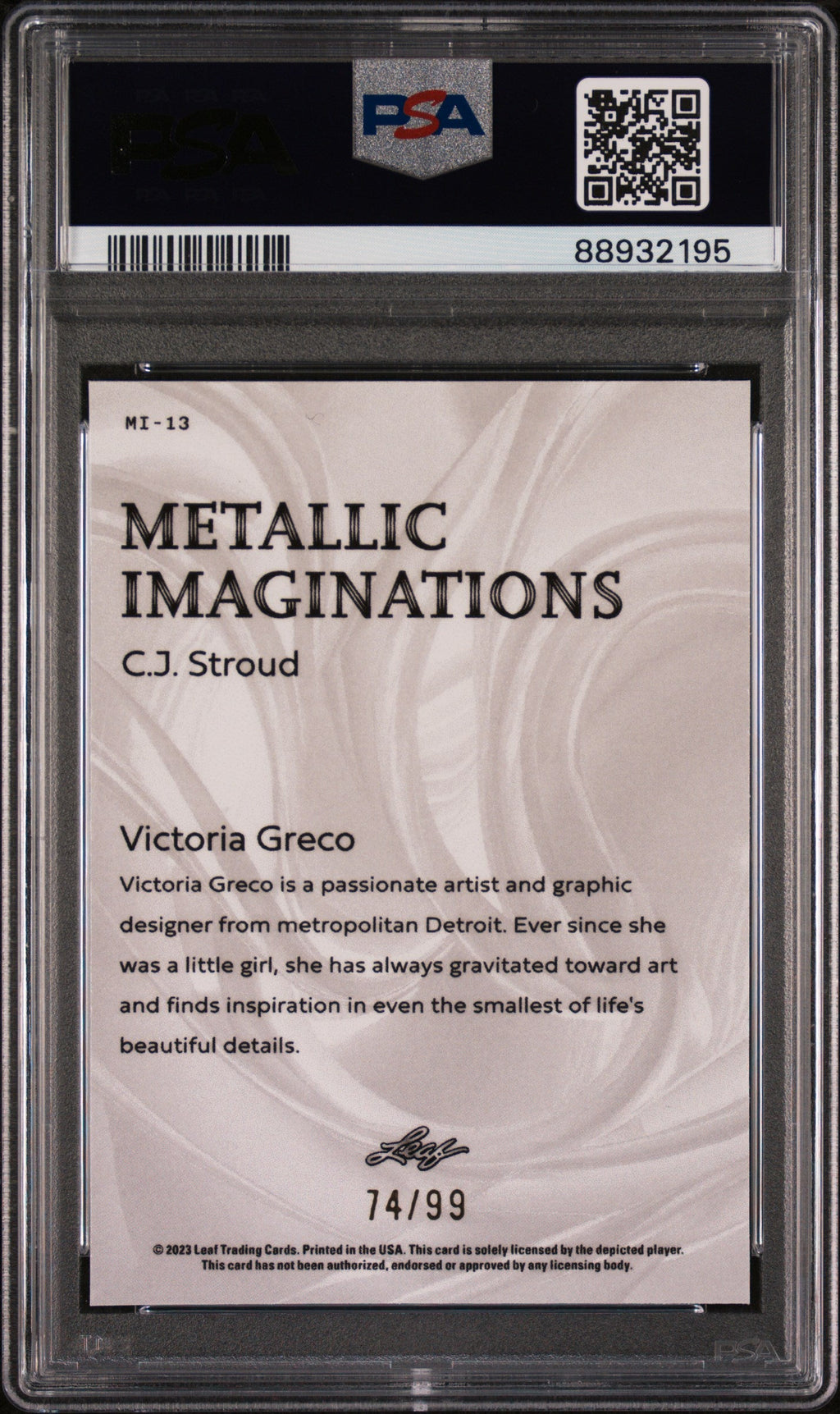 Graded 2023 Leaf CJ Stroud #MI13 Metallic Imaginations Gold /99 Rookie RC Football Card PSA 10 Gem Mint