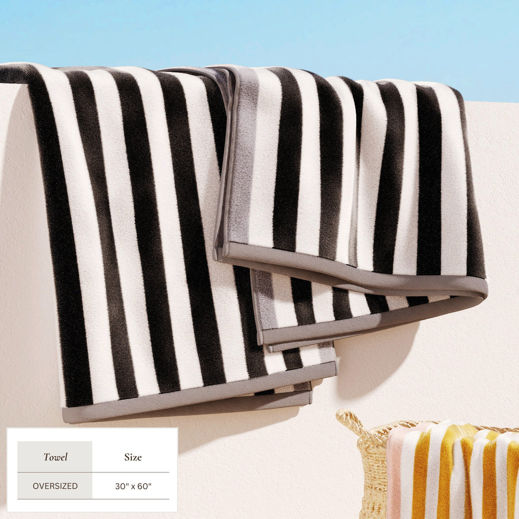 Oversized Striped Border Cabana Beach Towels - Santa Cruz