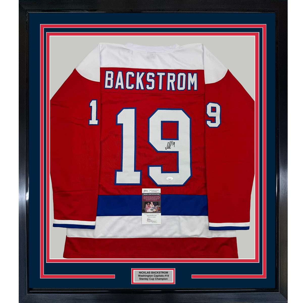 Framed Autographed/Signed Nicklas Backstrom 35x39 Washington Red Retro Hockey Jersey JSA COA