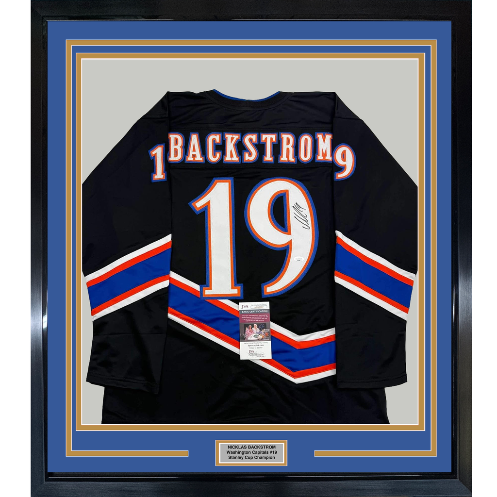 Framed Autographed/Signed Nicklas Backstrom 35x39 Washington Black Retro Hockey Jersey JSA COA