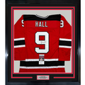 Framed Autographed/Signed Taylor Hall 35x39 New Jersey Red Hockey Jersey JSA COA
