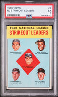 Graded 1963 Topps NL Strikeout Leaders Sandy Koufax Bob Gibson #9 Baseball Card PSA 5