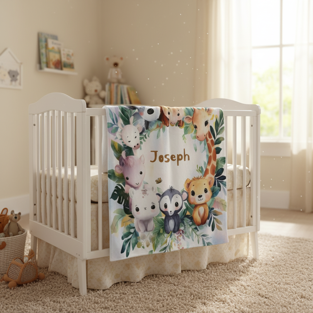 Personalized Safari Animals Blanket with Name | Custom Baby & Kids Gift