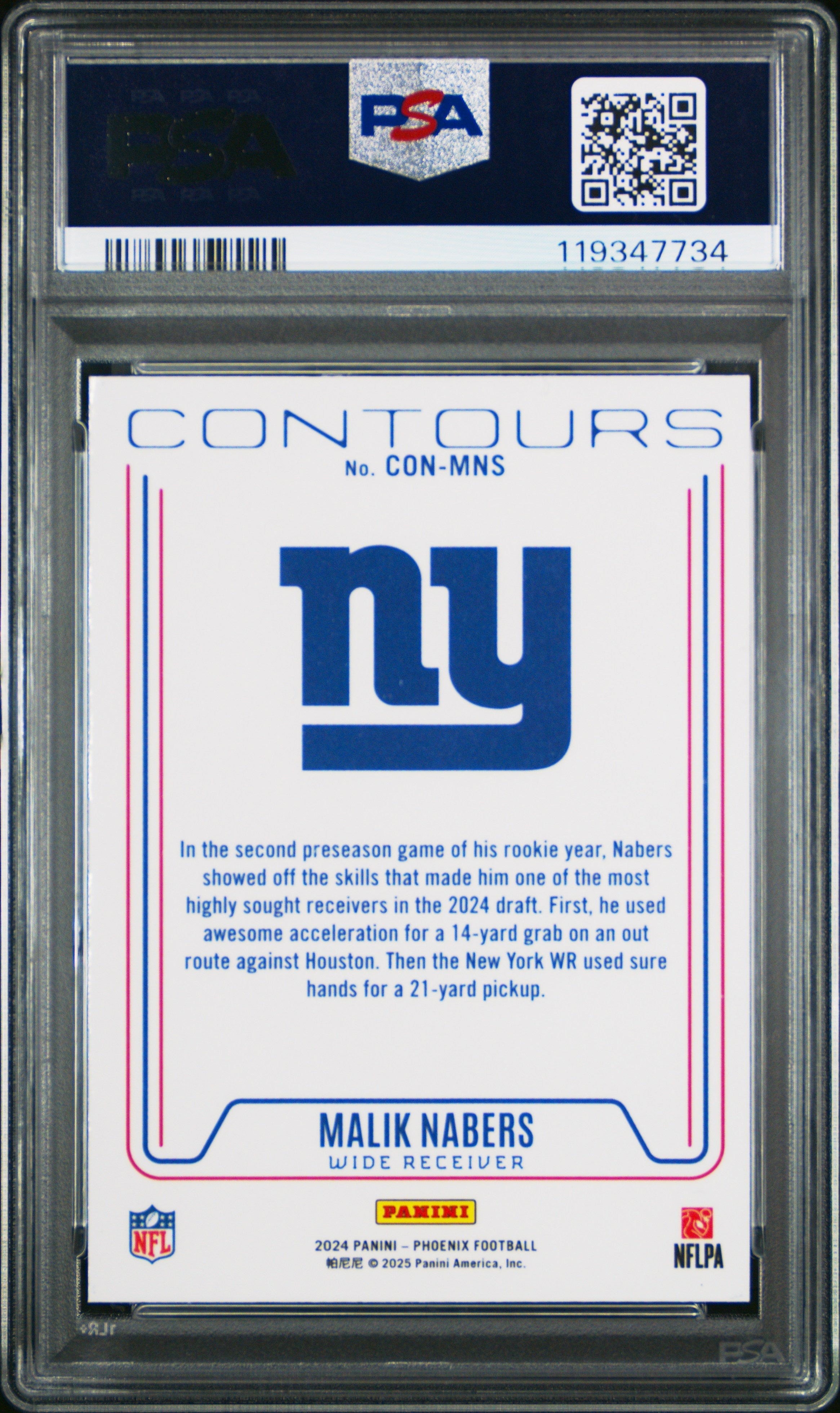 Graded 2024 Panini Phoenix Malik Nabers #CONMNS Contours Rookie RC Football Card PSA 10 Gem Mint