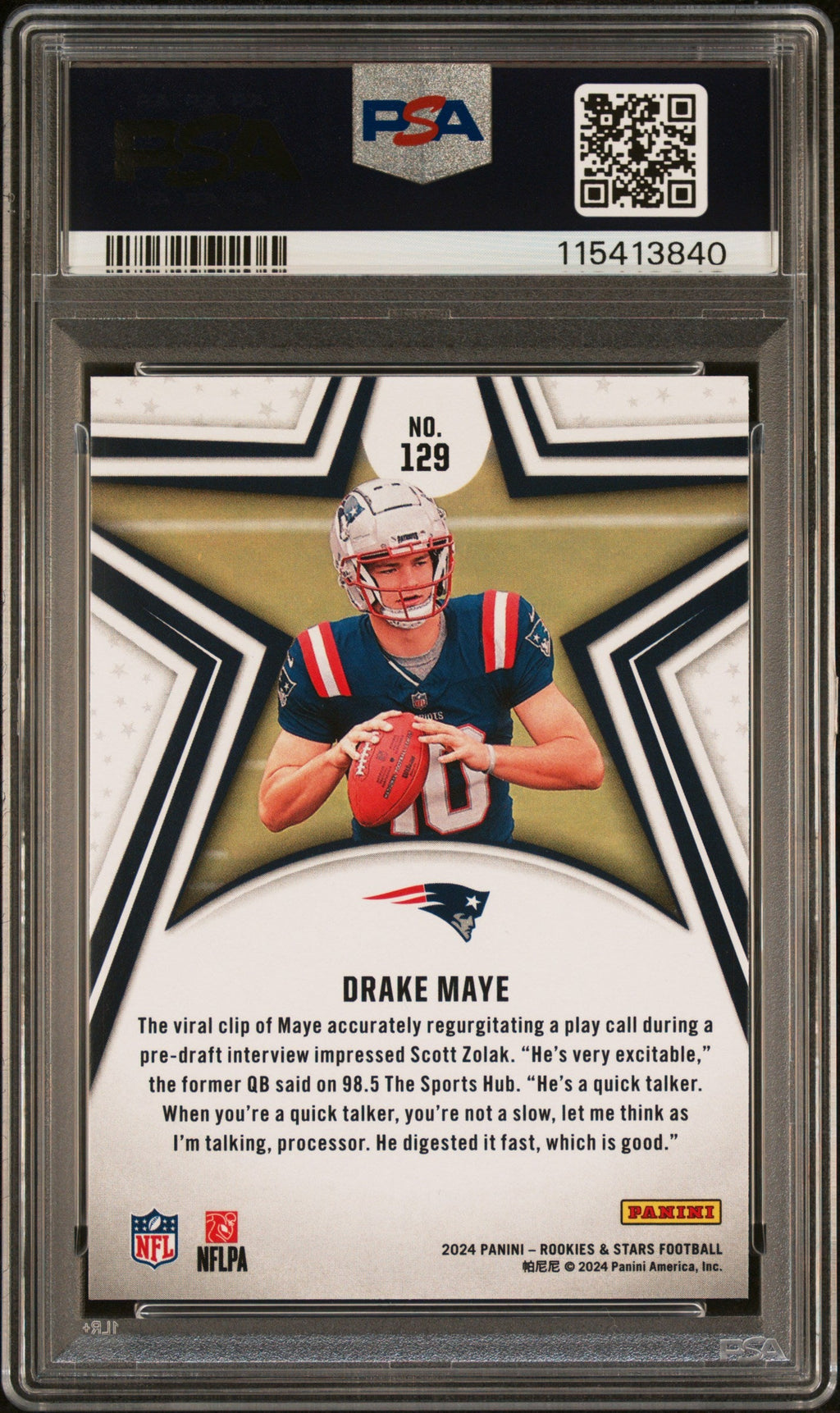 Graded 2024 Panini Rookies & Stars Drake Maye #129 Rookie RC Football Card PSA 8 Near Mint