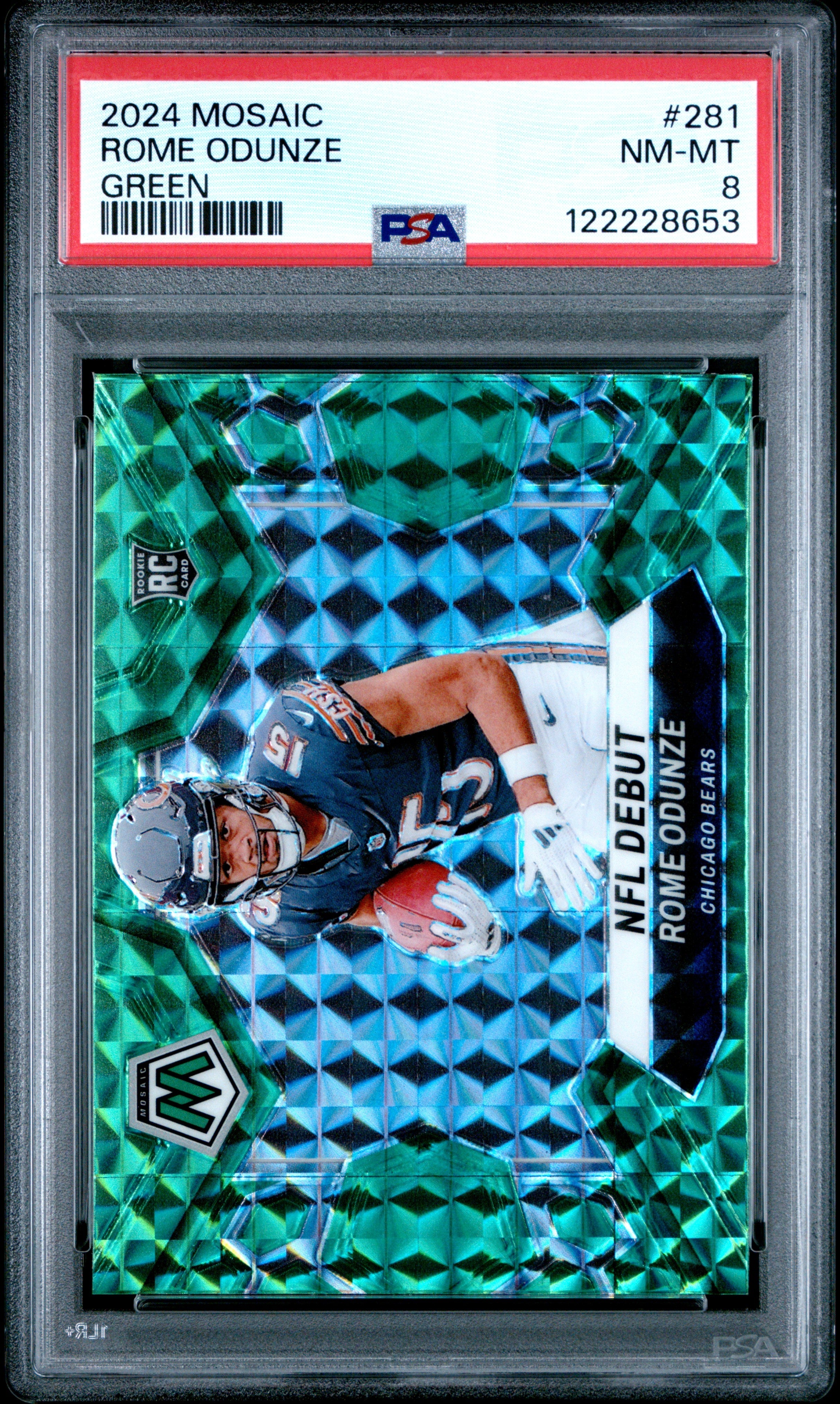 Graded 2024 Panini Mosaic Rome Odunze #281 Green Rookie RC Football Card PSA 8 Near Mint