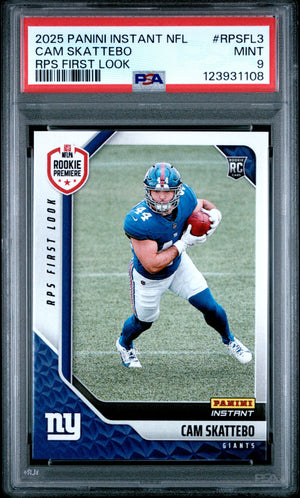 Graded 2025 Panini Instant Cam Skattebo #RPSFL3 RPS First Look Rookie RC Football Card PSA 9 Mint