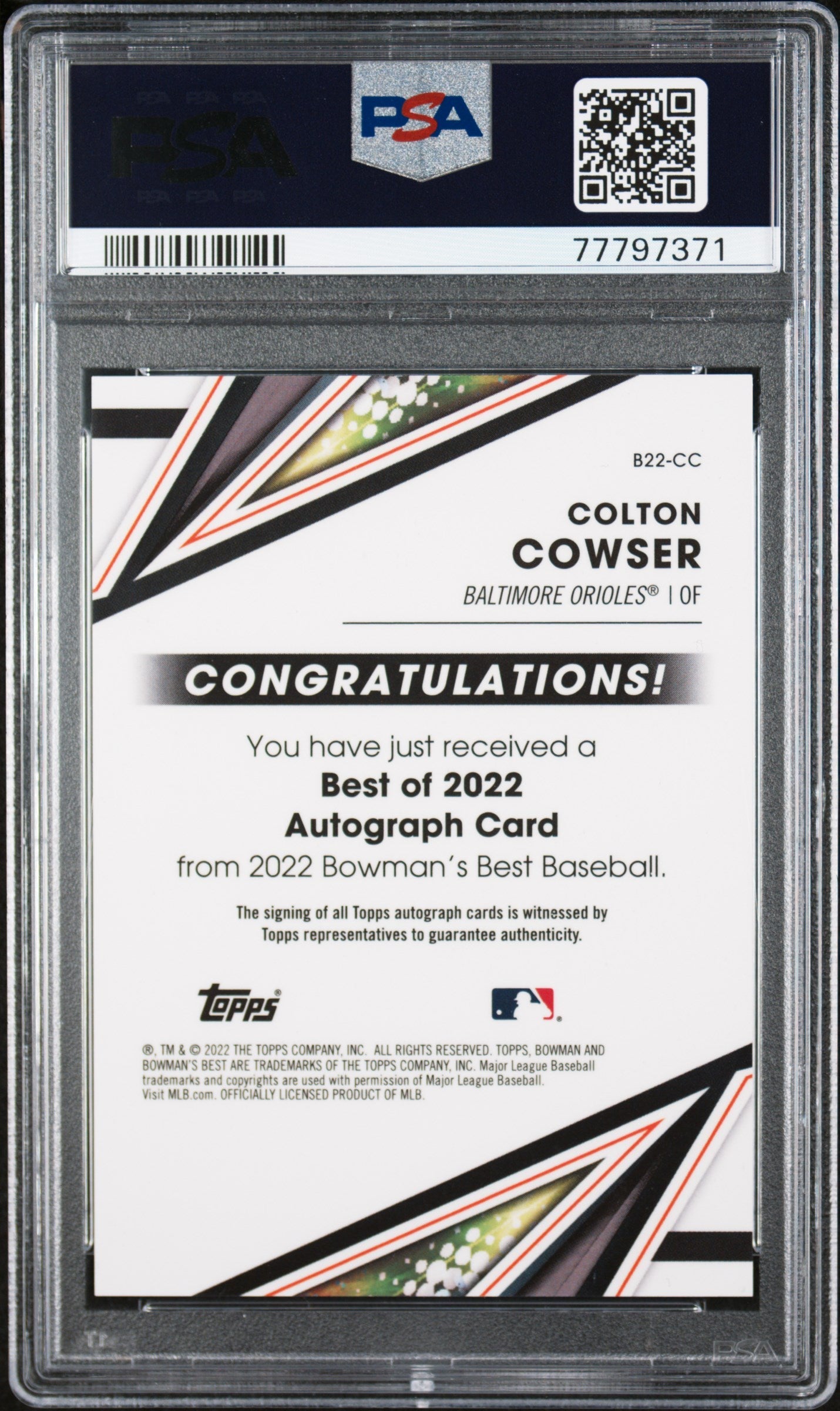 Graded 2022 Topps Bowmans Best Colton Cowser #B22CC Best of 2022 Autographs Rookie RC Baseball Card PSA 10 Gem Mint