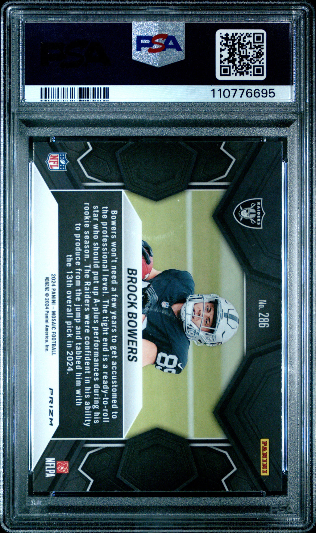 Graded 2024 Panini Mosaic Brock Bowers #286 Green Rookie RC Football Card PSA 10 Gem Mint