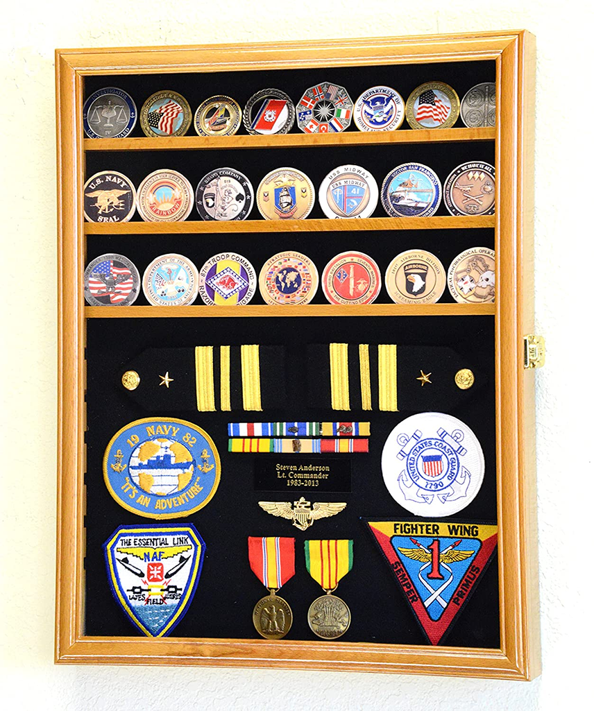 Challenge Coin/Medals/Pins/Badges/Ribbons/Insignia/Buttons Chips Combo Display Case Box