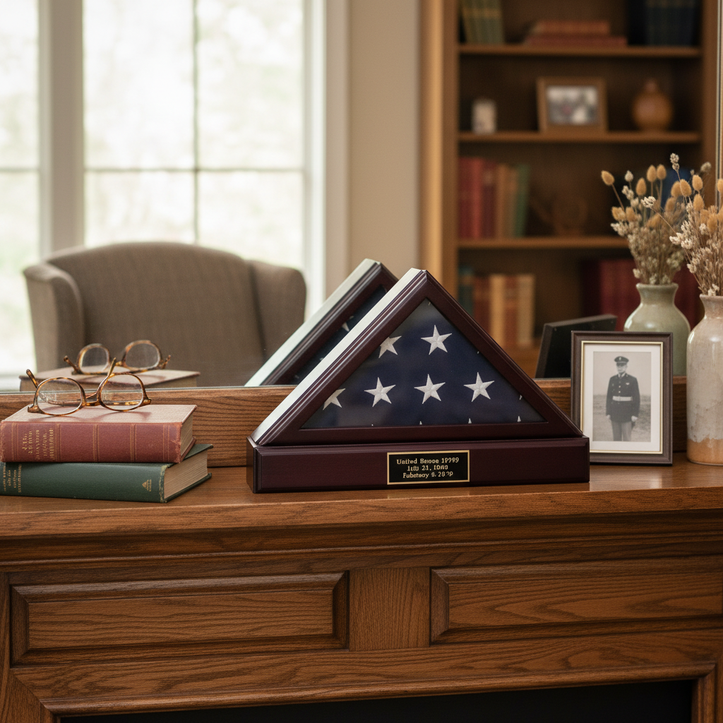 Officers Flag Display Case AND Pedestal for 3ft x5ft Flag, Oak or Cherry