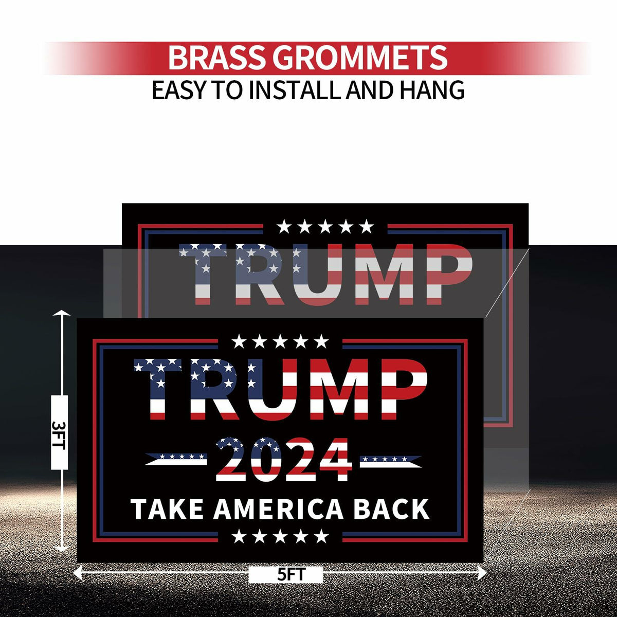 Trump 2024 Flag 3x5 Double Sided 3 Ply UV Resistant Black Brass Grommets