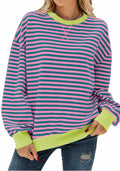 Pmgarmi Oversized Crewneck Striped Sweatshirt Women Pink Green Size XL