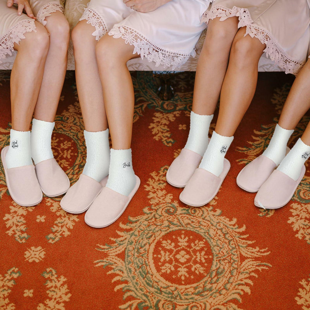 Skicuff 3 Pairs Bridesmaid Fuzzy Coral Fleece Socks Women Wedding Gifts