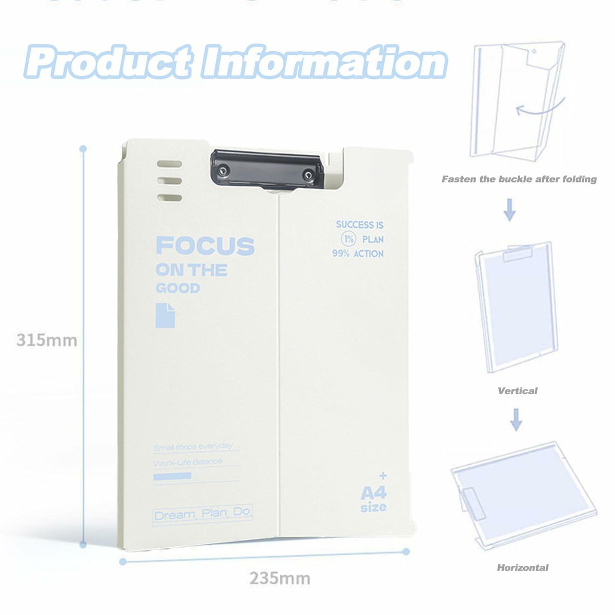 DAIZART Durable Plastic A4 File Folder with Iron Clamp Creamy White