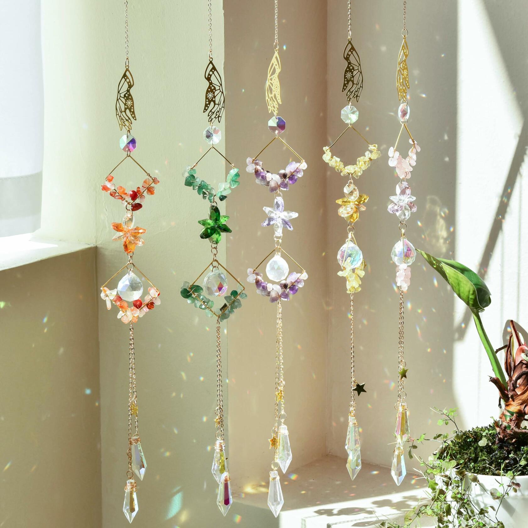 Venusorn Natural Crystal Flower Chains Purple - Window Décor Sun Catchers