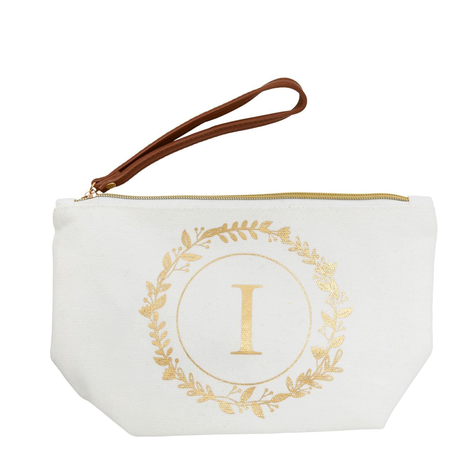 Glamlily Gold Initial I Personalized Makeup Bag White 10x3x6 In