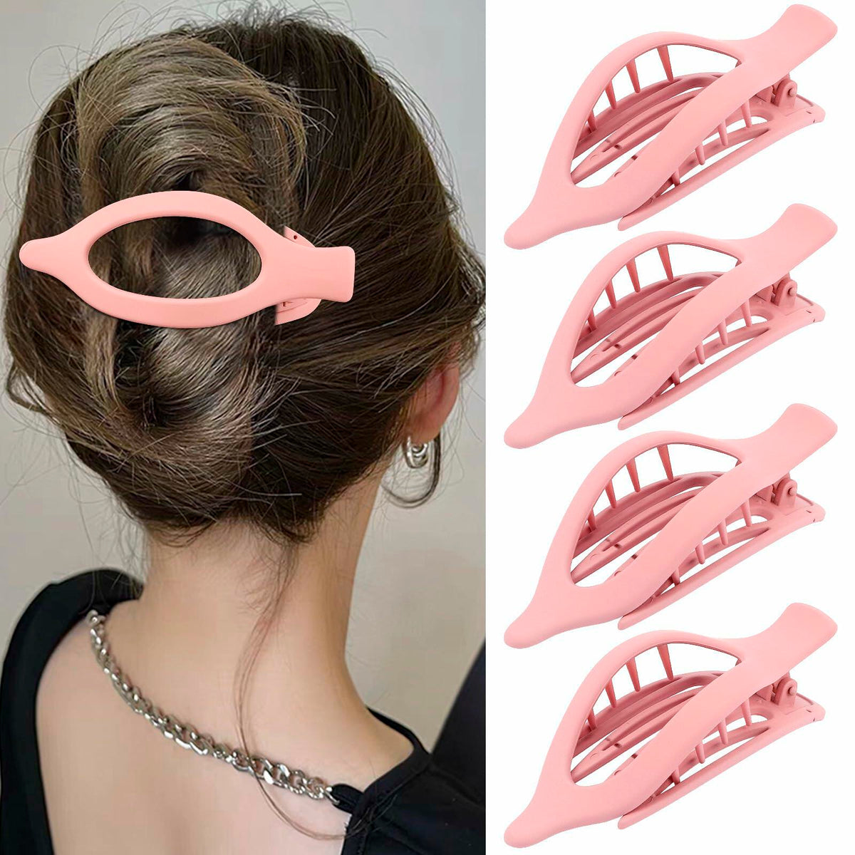 Velscrun Alligator Hair Clips Large Matte Pink 4Pcs Thick Thin Hair