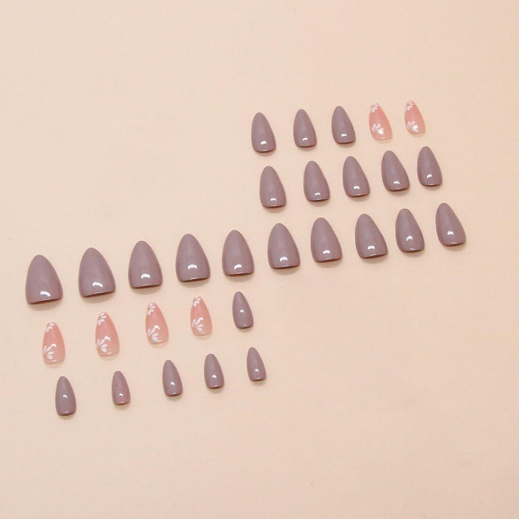 Flower Design Short Press On Nails for Women 30 Pcs Fake Nail Art Manicure