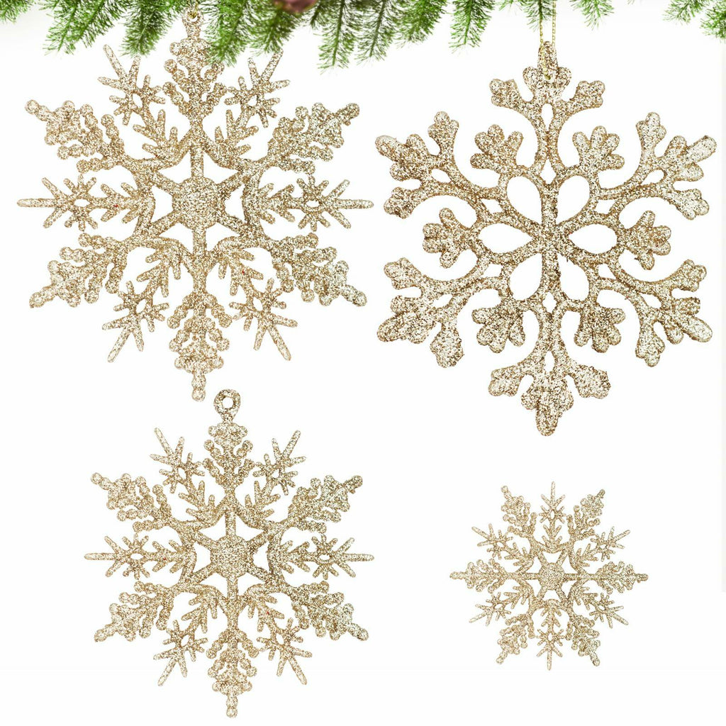 [Like New] Langley 36pcs Rose Gold Glitter Snowflake Ornaments for Christmas Tree