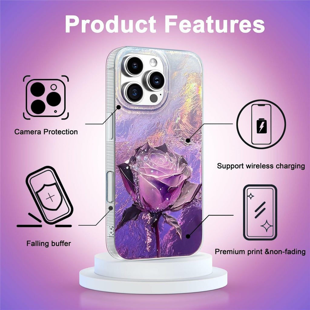 iPhone 16 Pro Case Purple Roses Slim Soft TPU Shockproof Floral Cover