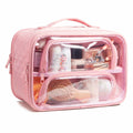 FUNSEED Clear Travel Toiletry Bag Large Organizer Pink Multiple Compartments