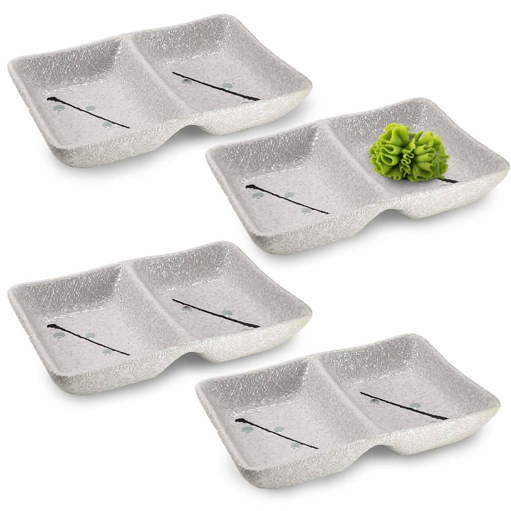 [Like New] Happy Sales HSSD-DBWB4 Dual Sauce Bowls Set of 4 White & Blue Cherry Blossom