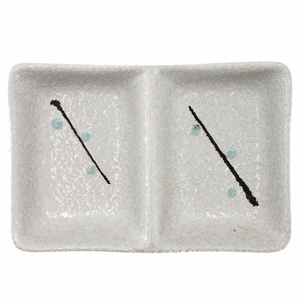 [Like New] Happy Sales HSSD-DBWB4 Dual Sauce Bowls Set of 4 White & Blue Cherry Blossom