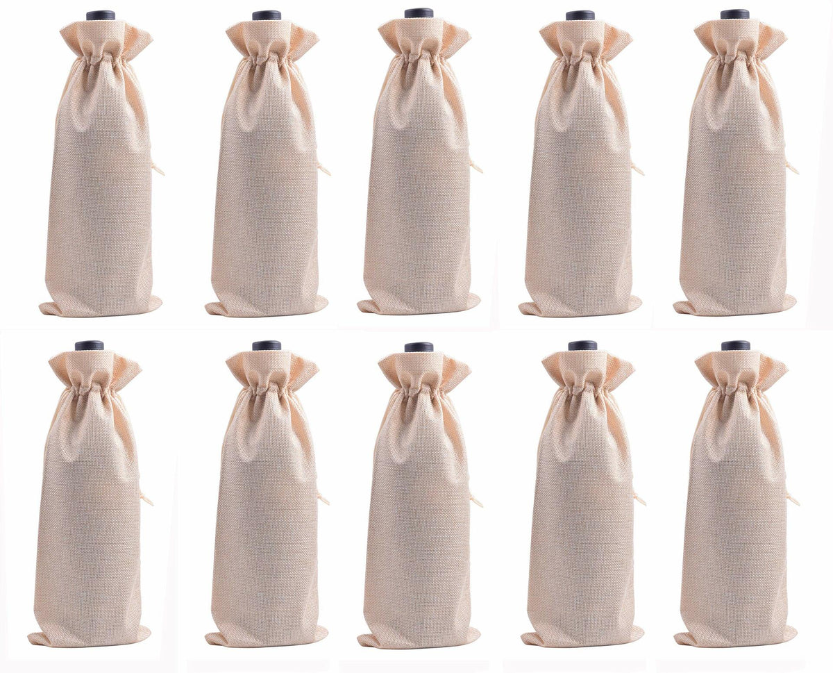 Viamto Burlap Wine Bags Drawstring Lining Beige 15x35cm 10pcs