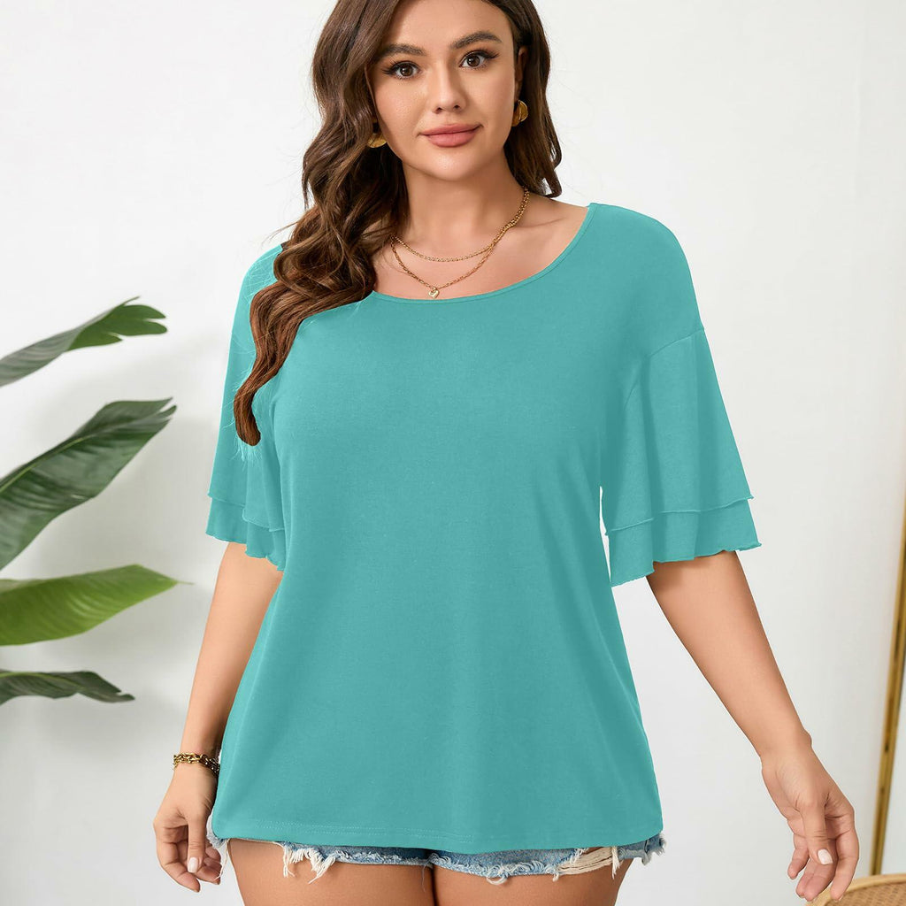 RWJ Women's Casual 3/4 Sleeve Crewneck Top Light Cyan Size L
