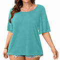 RWJ Women's Casual 3/4 Sleeve Crewneck Top Light Cyan Size L