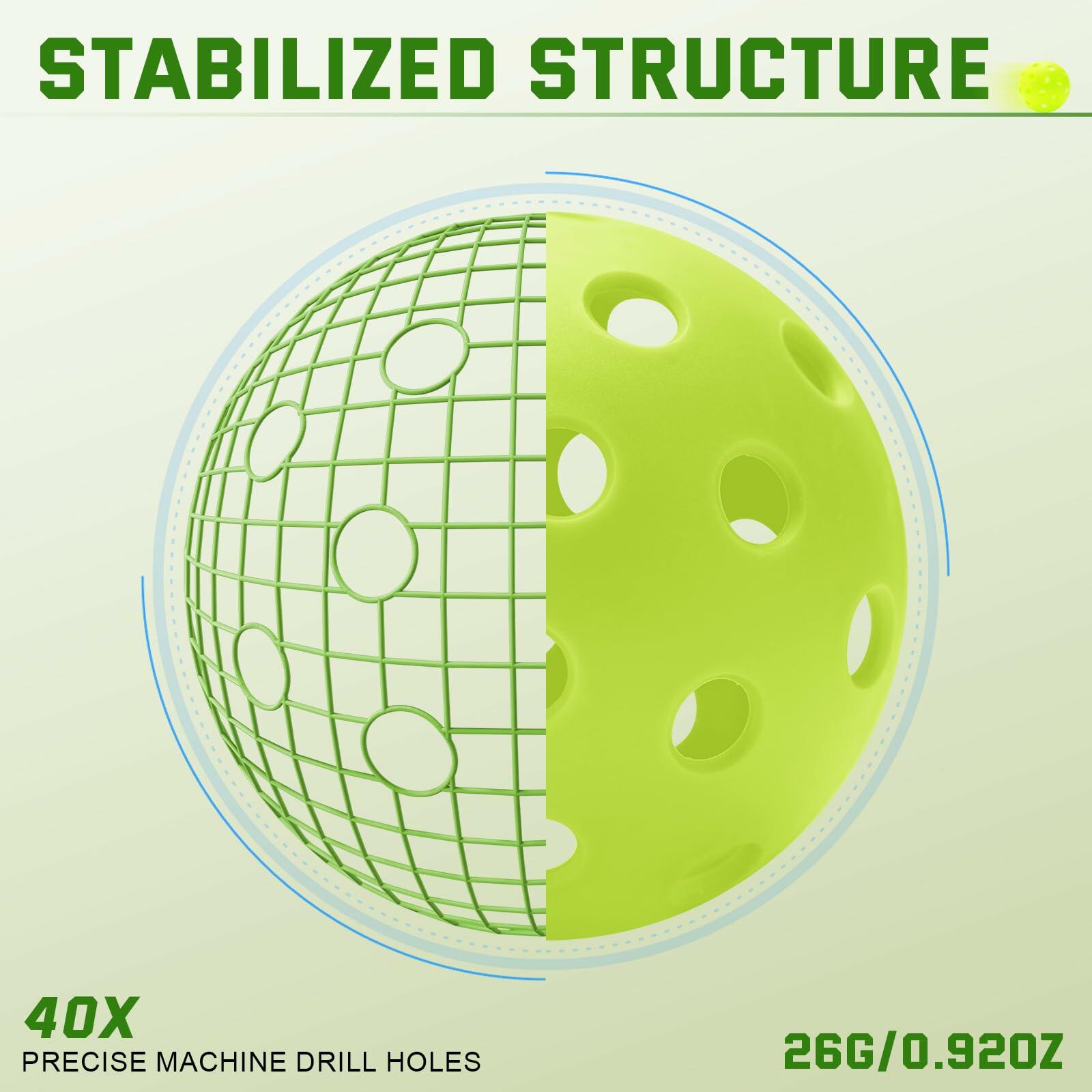 U-pick Pickleball Balls 40 Holes Outdoor Durable High Elasticity 4 Pack Multi