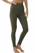 levaca Womens High Waisted Skinny Jeggings Pants with Pockets Army Green Size S