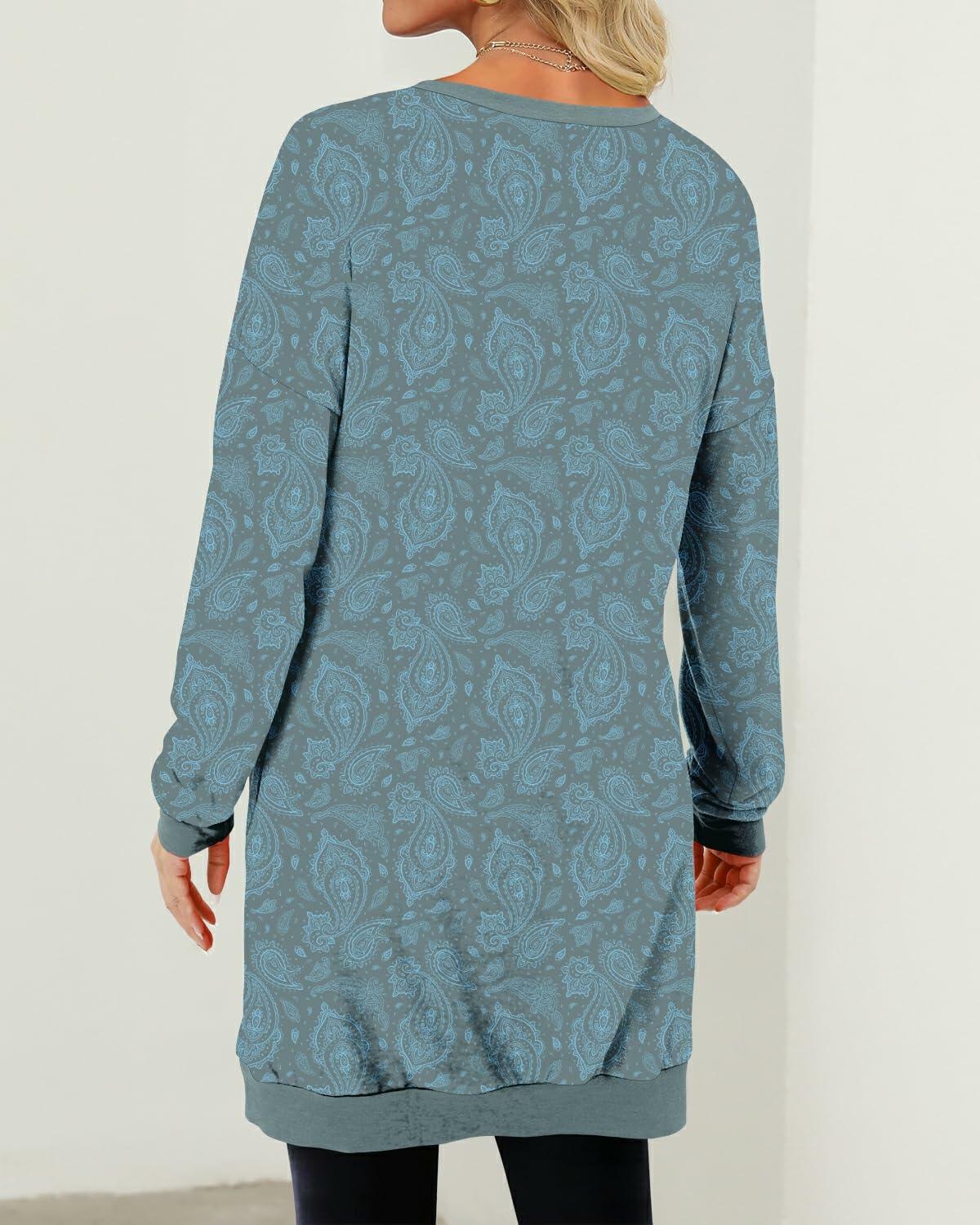 KISSMODA Women's Long Sleeve Tunic Top Casual with Pockets Size M