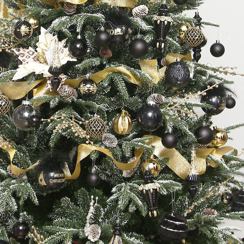 RoseCraft 60mm Hand-Printed Christmas Ball Ornaments Set 24PCS Black/Gold