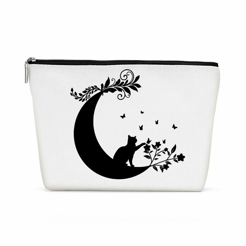 Henhesaha Witchy Cat Makeup Bag Cosmetic Travel Toiletry Bag Black