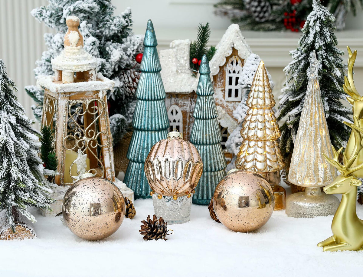 [Like New] Jumbo Mercury Rose Gold Christmas Ornaments 6" Shatterproof Set of 2