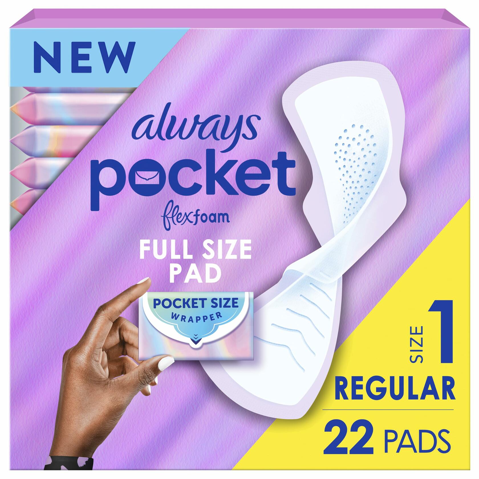 Always Pocket Flexfoam Pads with Wings 22 Count Size 1 Regular
