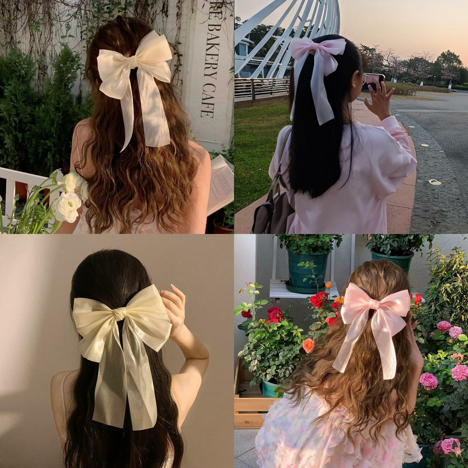 SCORYULE Bow Hair Clips 5PCS Multicolor Tulle Ribbon with Long Tails Girls Women