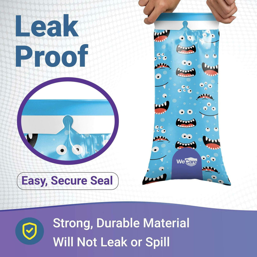 Kids Vomit Bags 5 Pack Disposable Leak Proof Self Sealing Monster Print