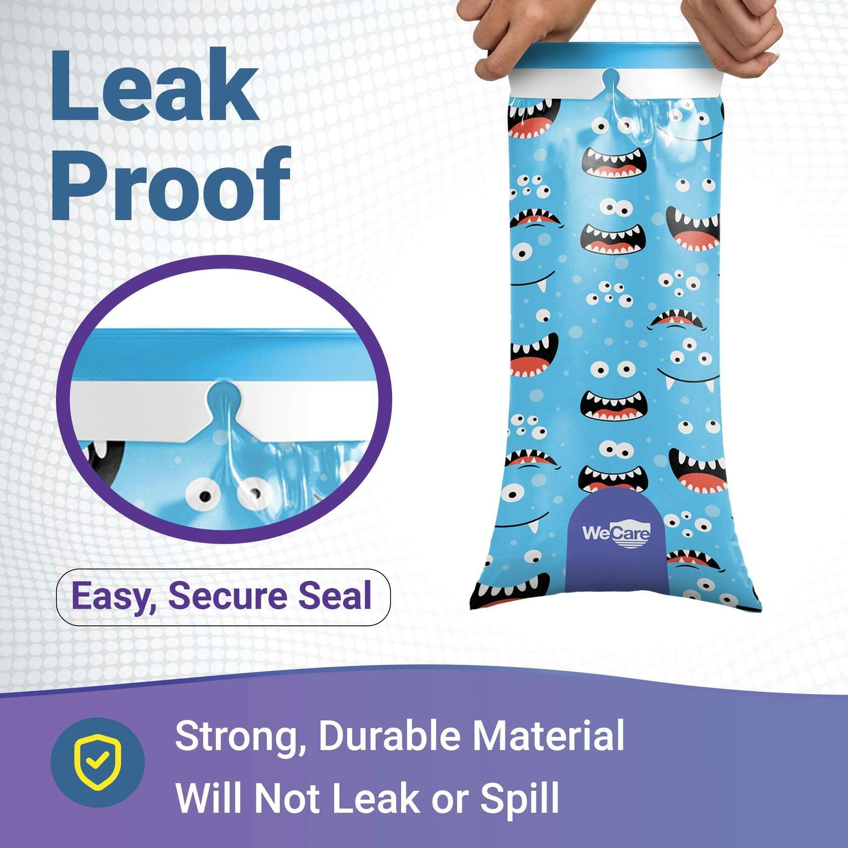 Kids Vomit Bags 5 Pack Disposable Leak Proof Self Sealing Monster Print