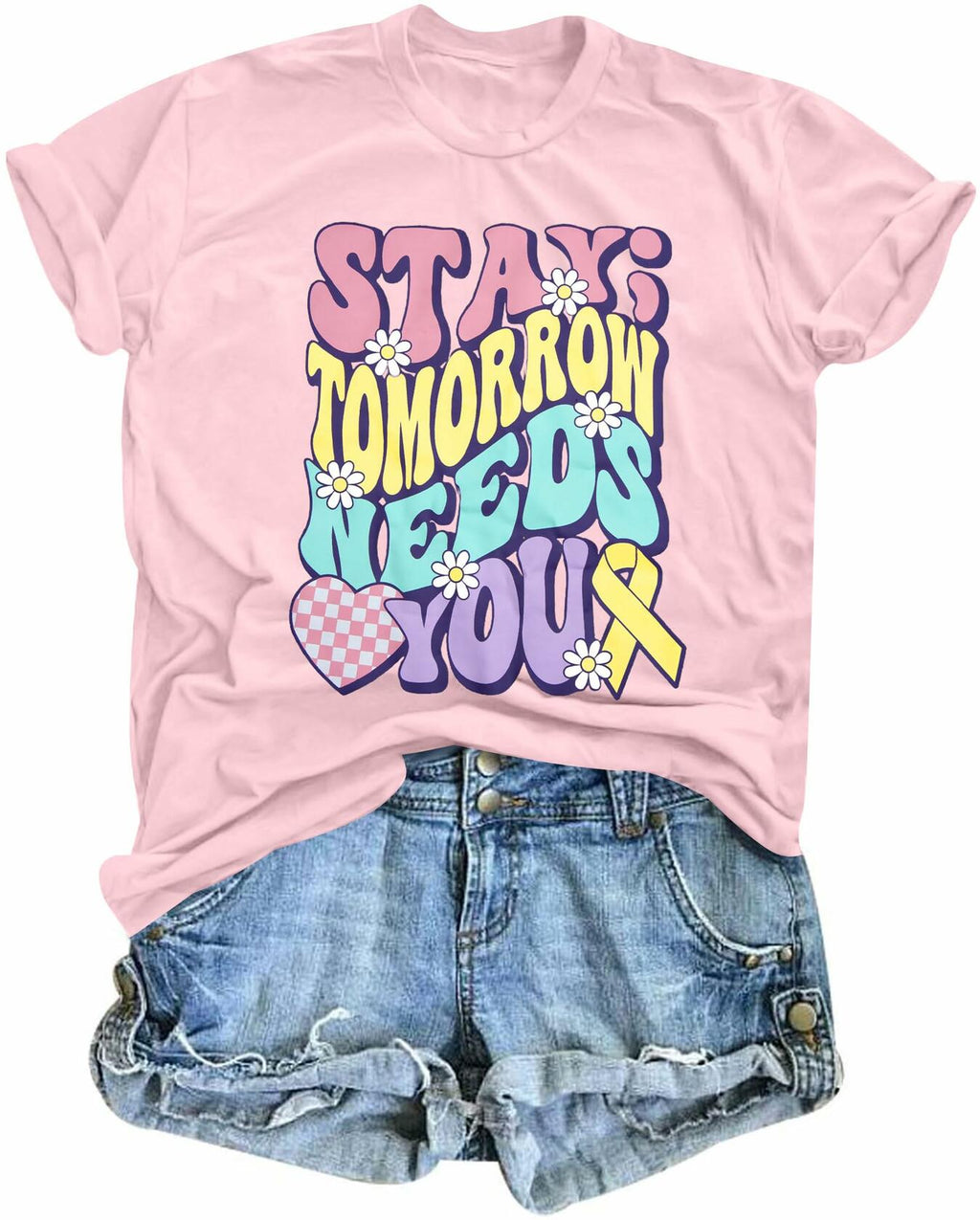 Mental Health Matters Shirt Women Suicide Awareness Tee Light Pink