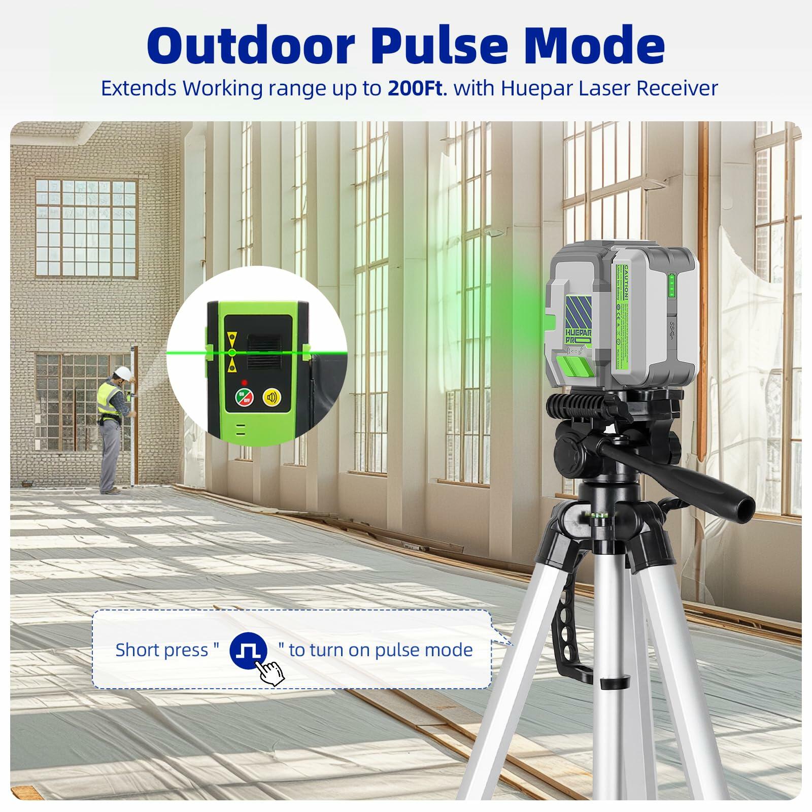 Huepar Pro Rechargeable Green Cross Line Laser Level 360° Magnetic Bracket